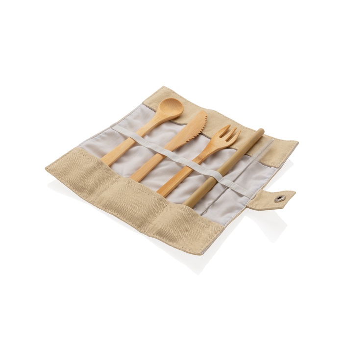 Eco bamboo cutlery set with personalised pouch