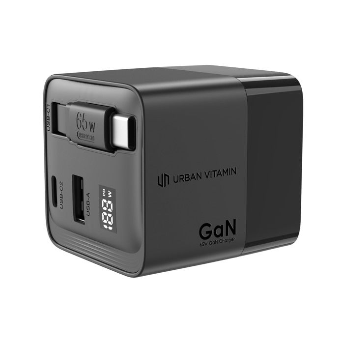 Eco GaN fast charger, retractable cable 80cm, 65W