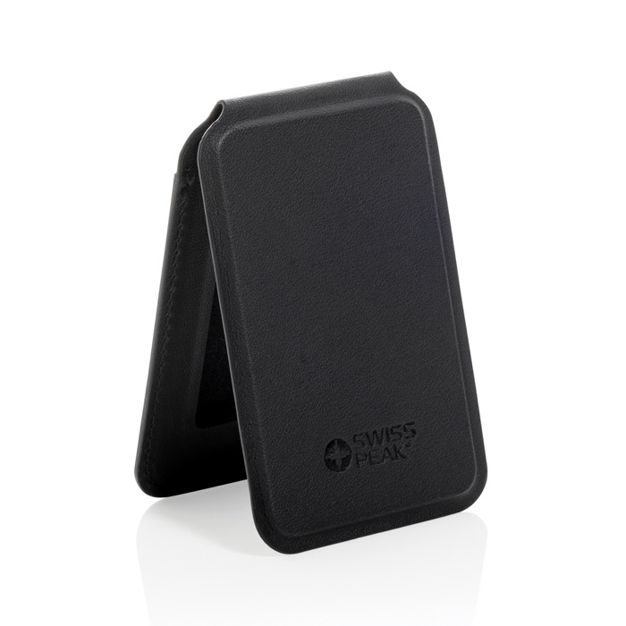 Magnetic phone wallet in synthetic leather with stand