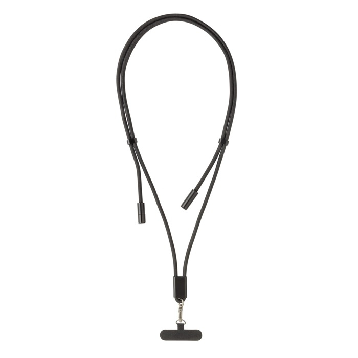 Recycled rPET mobile cable, USB-C, neck strap, 60W charging