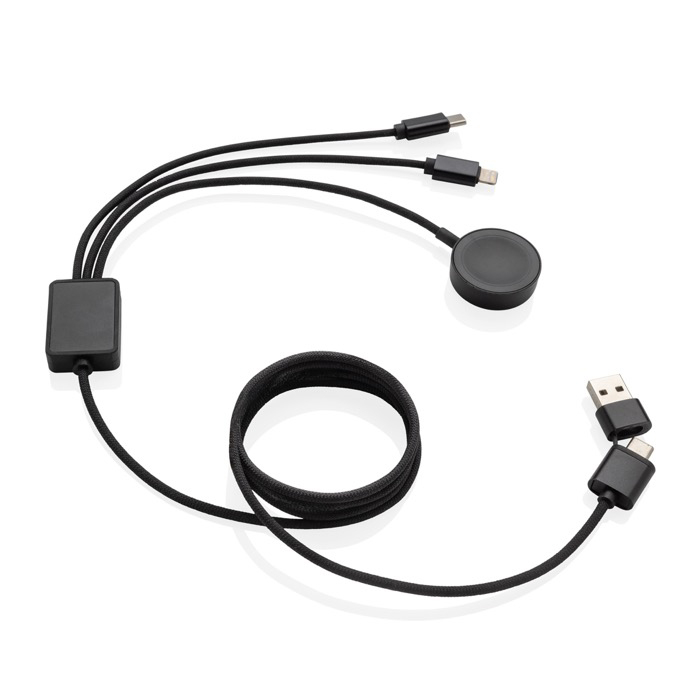 6-in-1 charging cable in recycled materials with watch charging