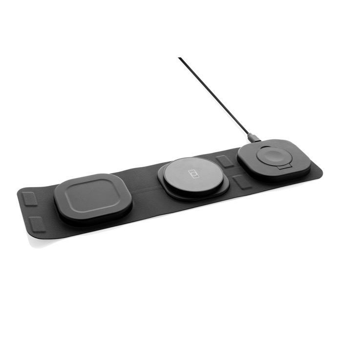 Travel wireless charger with logo, charges 3 devices simultaneously