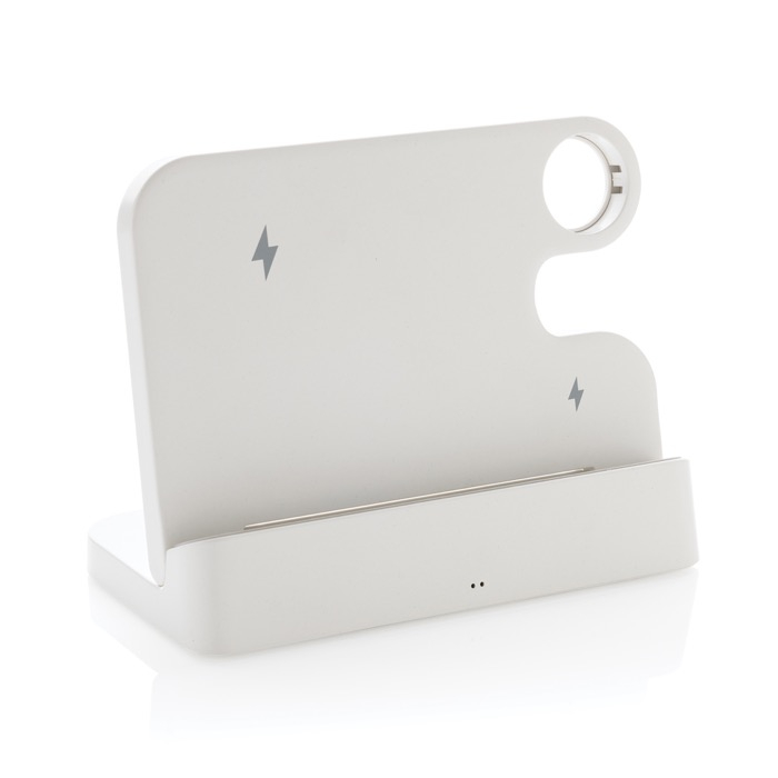 Wireless charging stand in recycled plastic for 3 devices
