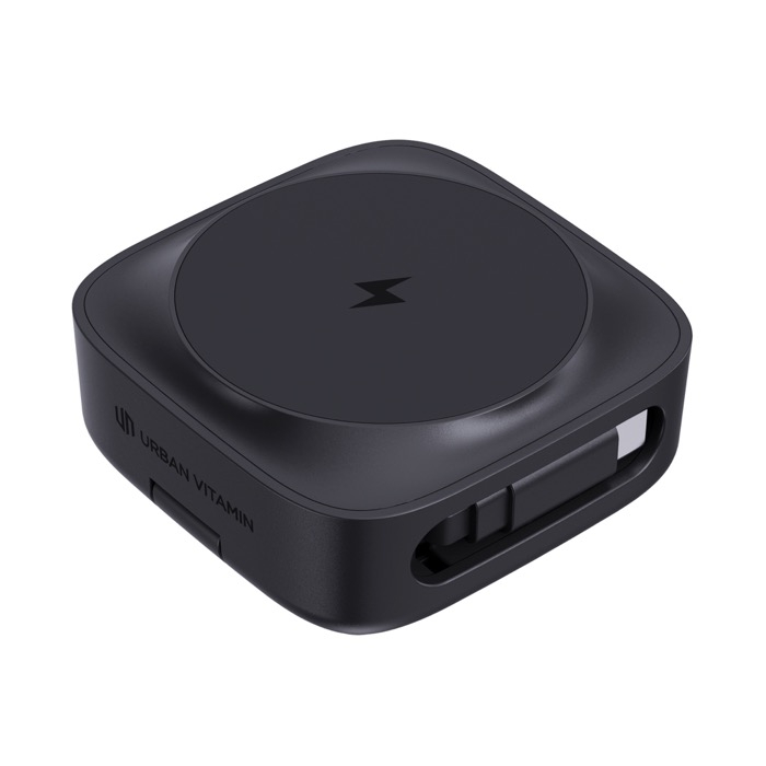 Magnetic wireless charger, 2-in-1, retractable USB-C cable, 15W