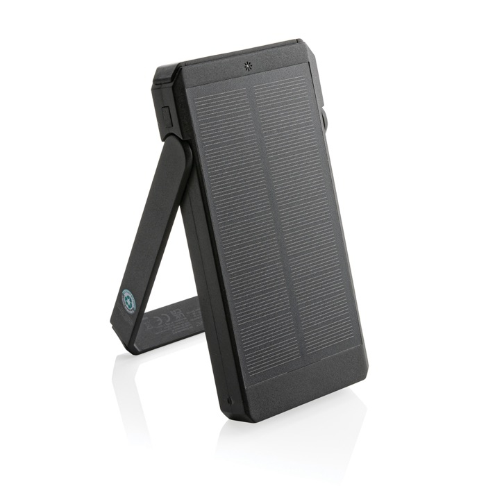 Recycled plastic power bank with solar panel, 10,000 mAh