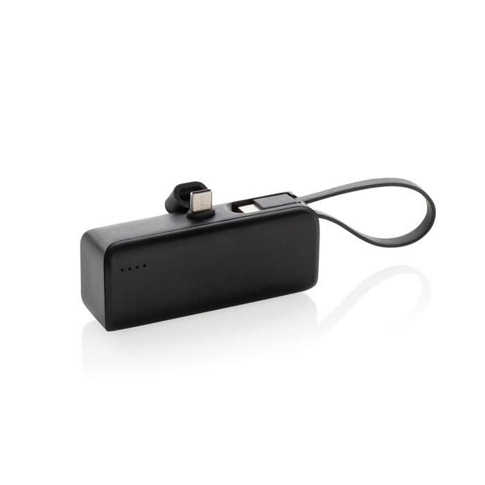 Portable power bank in recycled plastic with loop cable, 3,000 mAh