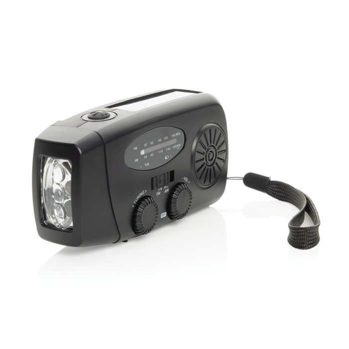 Recycled ABS multifunction emergency radio, hand crank, 1,800 mAh