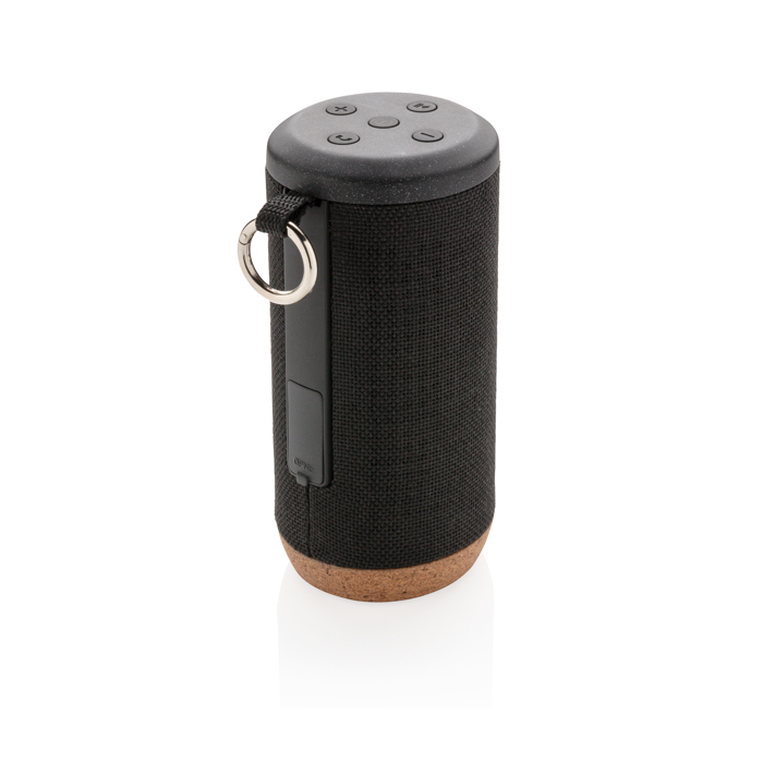 Promotional speaker with waterproof fabric and cork base