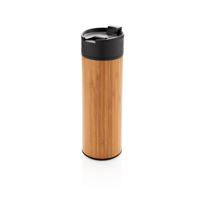 Elegant bamboo thermal mug with anti-drip lid, 450 ml