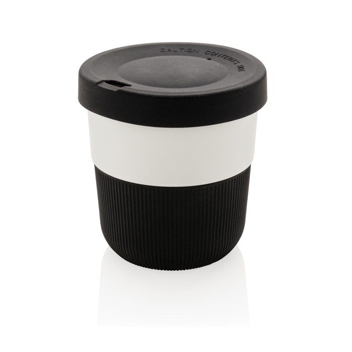 Eco takeaway cups with logo, grip and lid, 280 ml