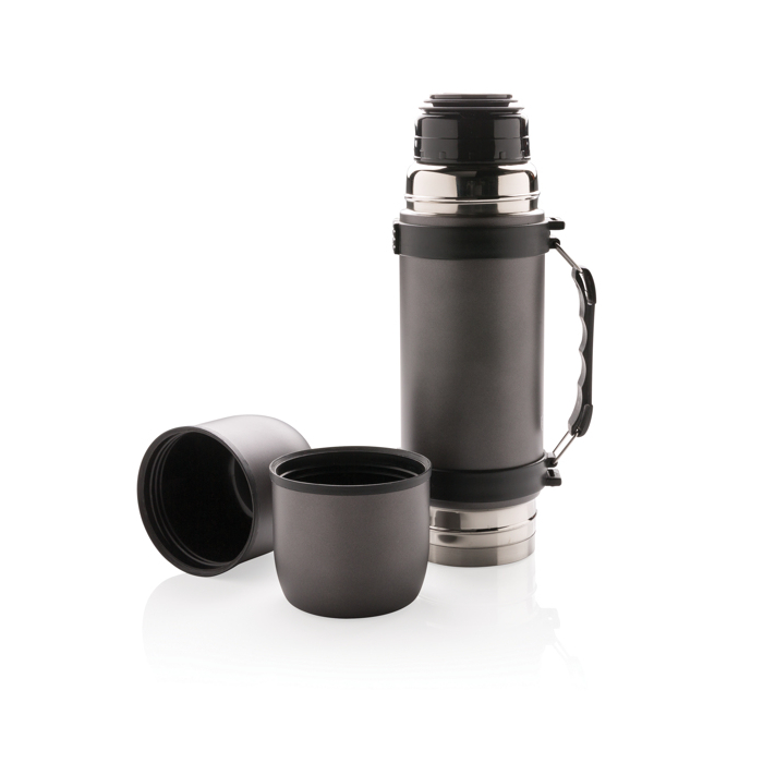 Corporate stainless steel thermos with two cups, 700 ml