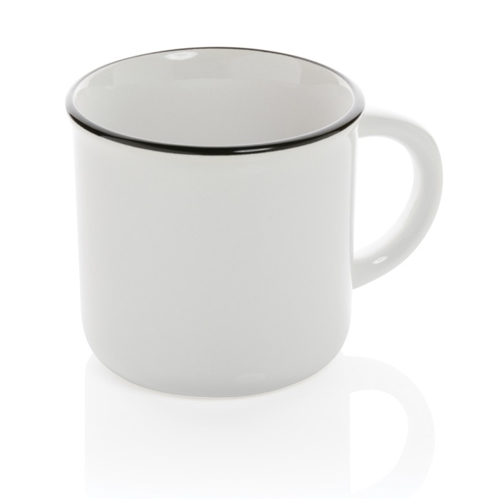 Branded, vintage-style ceramic mug in two colours, 280 ml