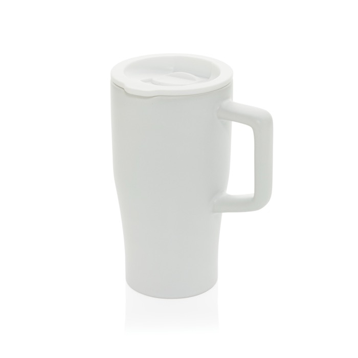 Premium ceramic mug, ergonomic handle, anti-drip lid, 490ml