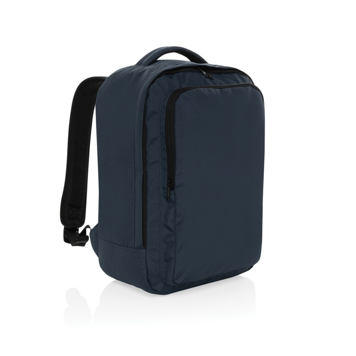 RPET travel backpack with 19 L capacity and top handle