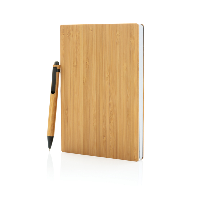 Sustainable bamboo notebook with pen, A5, ruled pages
