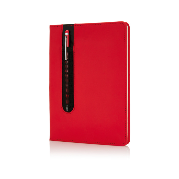 PU notebook with stylus pen, A5, ruled pages