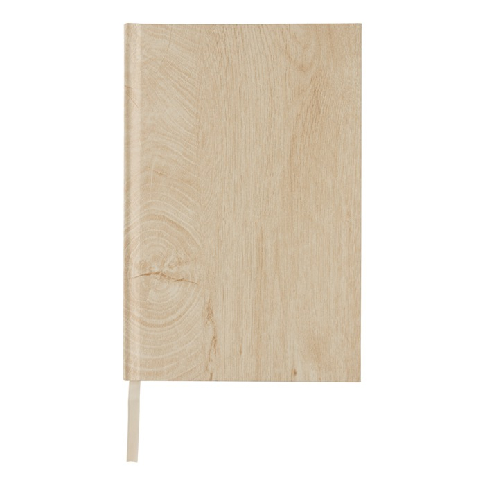 Hardcover notebook with wood grain print, A5, ruled pages