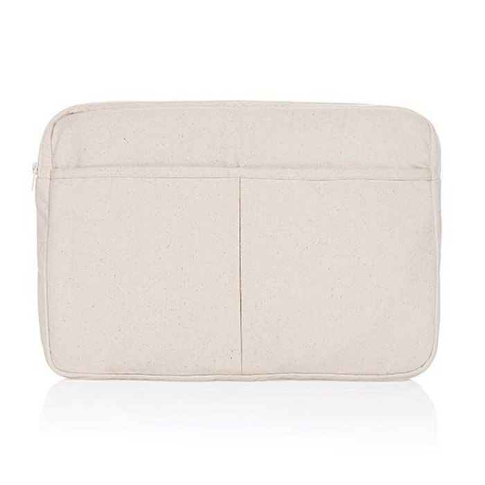 Recycled cotton laptop sleeve with front pockets, 15.6"