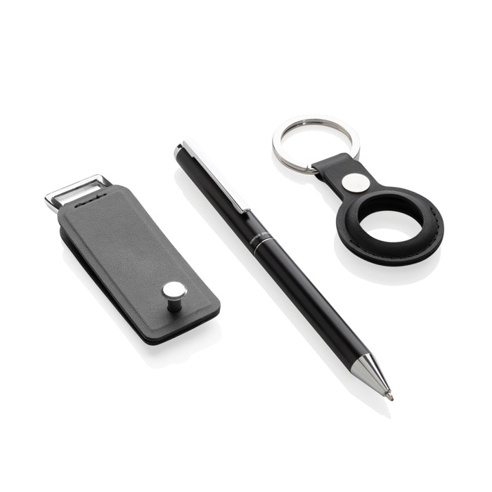 Key organiser set with keyring and blue ink pen