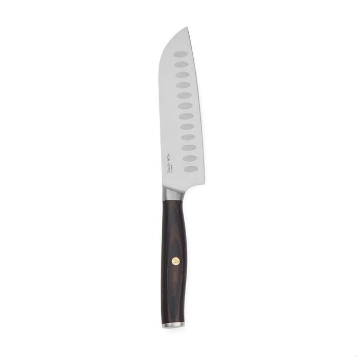 Santoku knife in recycled stainless steel and wood, 14 cm blade