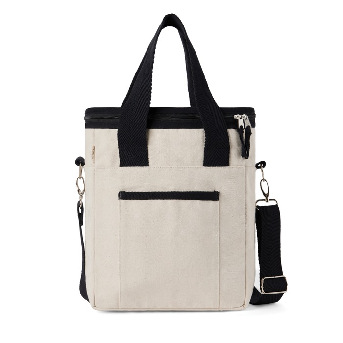 Recycled cotton cooler bag with shoulder strap and handles