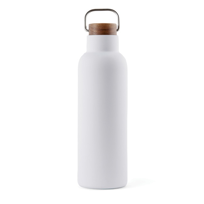 Recycled stainless steel bottle with wooden lid and handle, 800 ml