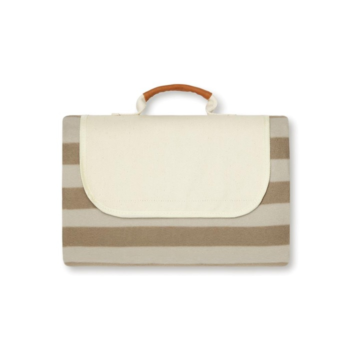 Striped picnic blanket in fleece and cotton with carry handle