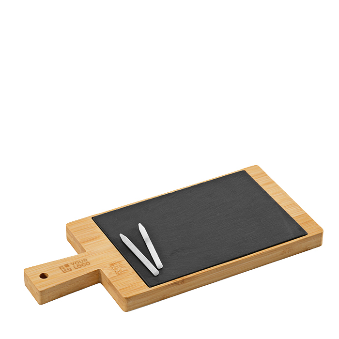 Bamboo chopping board with large handle and decorative chalkboard