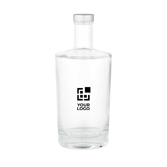 Cylindrical glass bottle with narrow neck and silver lid 760 ml