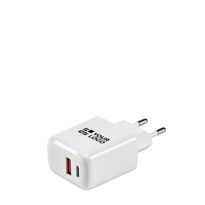 Recycled plastic wall charger with USB-A and USB-C ports 20W