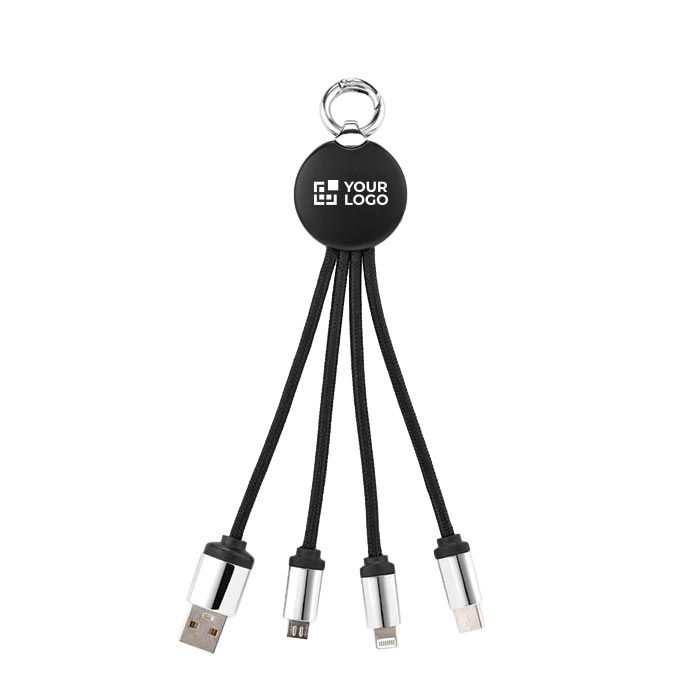 Compact 4-in-1 charging cable with keyring and illuminated logo 10W