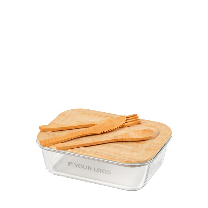 Reusable borosilicate glass and bamboo lunch box 480 ml
