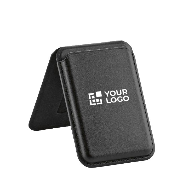 2-in-1 vegan leather magnetic card holder with phone stand