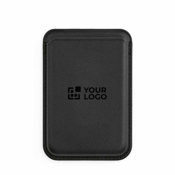 Magnetic mobile phone card holder in synthetic leather with clip