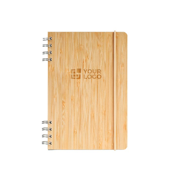 A5 bamboo notebook with spiral and elastic closure, dotted pages