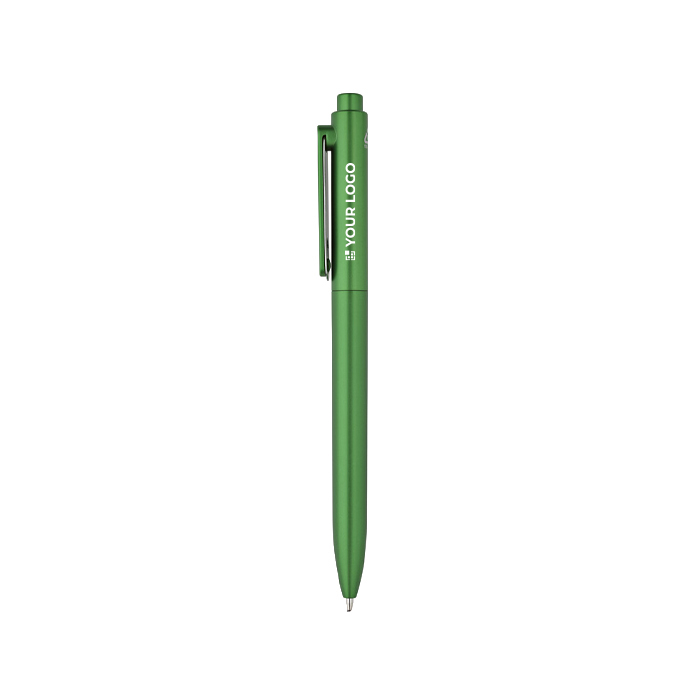 Recycled plastic pen with reinforced clip and blue ink