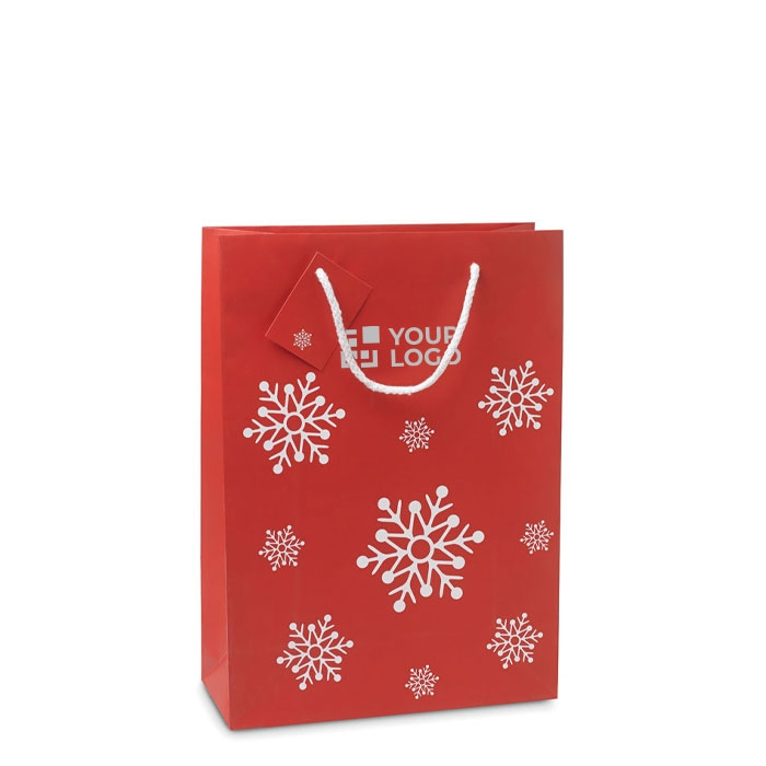 Small red gift bag with a white snowflake motif