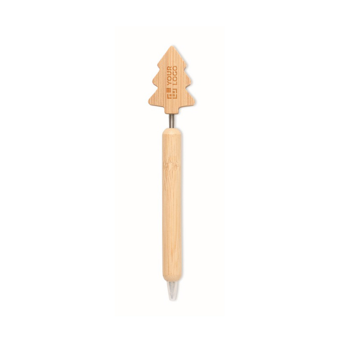 Bamboo pen with Christmas tree design and blue ink