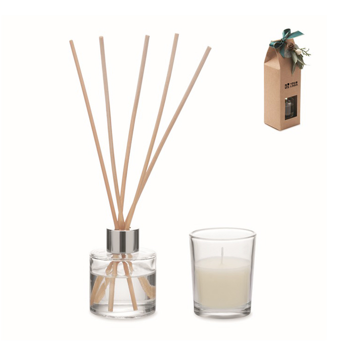 Aromatic set with glass diffuser and vanilla-scented candle