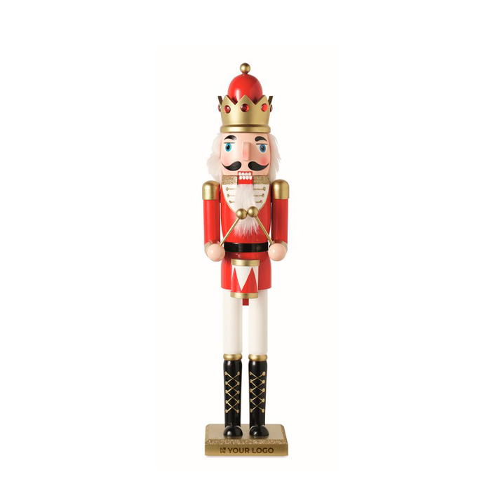 Decorative wooden nutcracker character with stable base