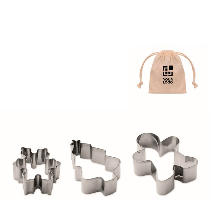 Set of 3 stainless steel cookie cutters in Christmas shapes