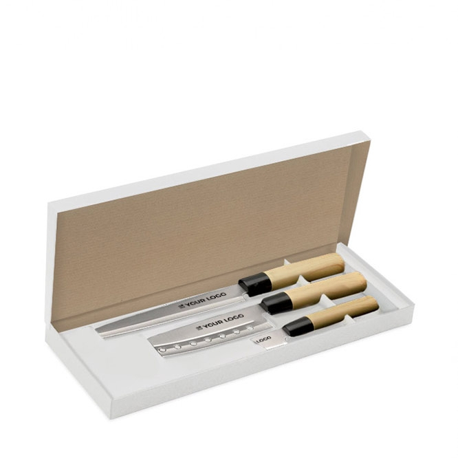 3-piece Japanese-style knife set for promotional gifting