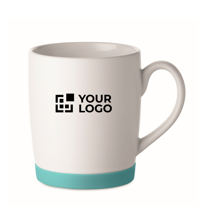 Matte white ceramic mug with colored silicone base 300ml