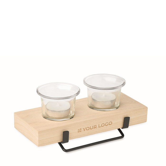 Decorative candle holder with wooden and iron stand for 2 candles