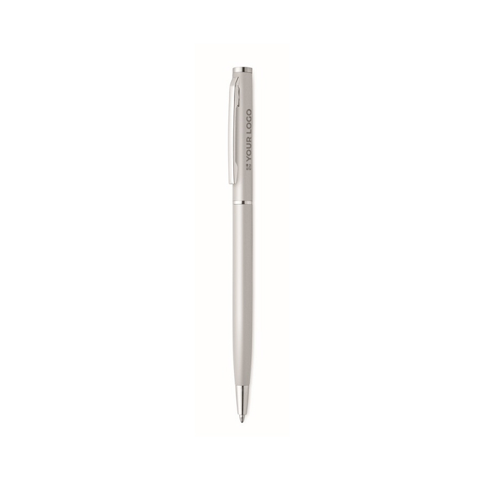 Recycled aluminium pen with chrome clip and blue ink