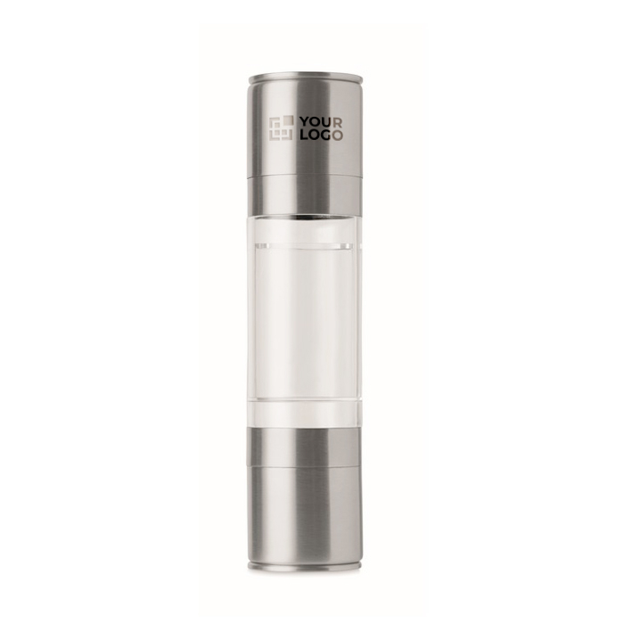 Stainless steel and acrylic salt and pepper mill with double lid