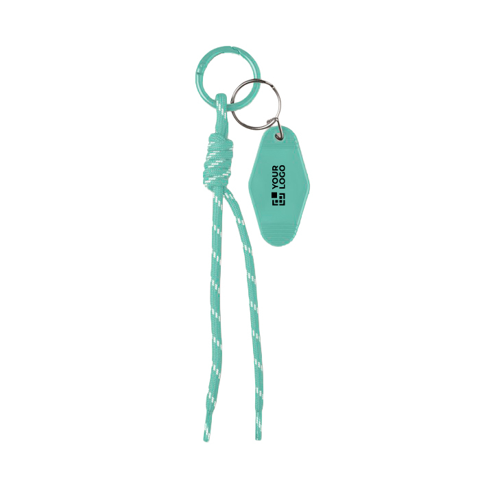Braided polyester cord keyring with tag and ring