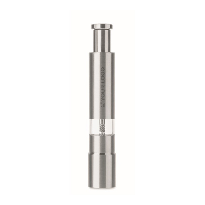 Manual stainless steel and acrylic pressure salt or pepper mill