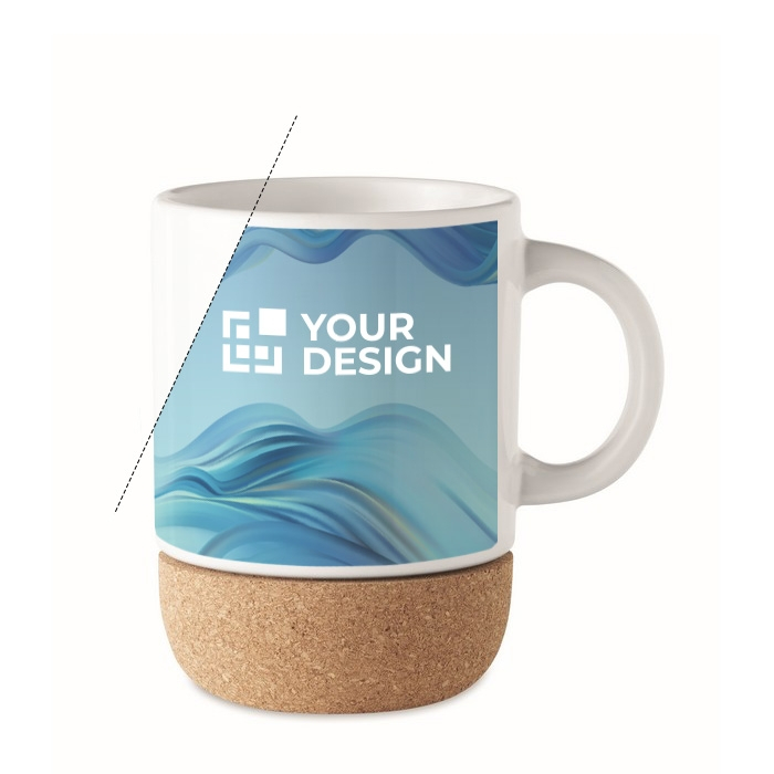 White ceramic mug with cork base, ideal for sublimation, 300 ml