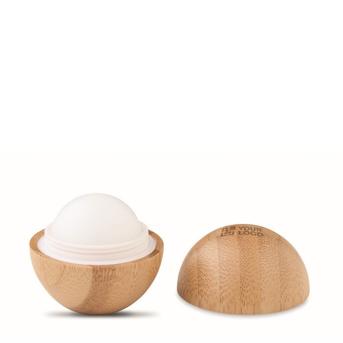 Round natural lip balm in bamboo container, SPF 10
